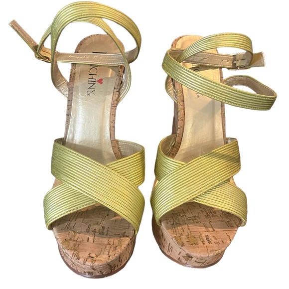 LUICHINY Mystical Gold Cork Wedge Platform Sandals Sz 9 - Picture 13 of 13